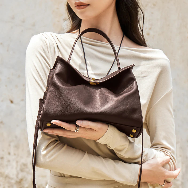 Nalandu Cloud Leather Satchel Bag - Chocolate