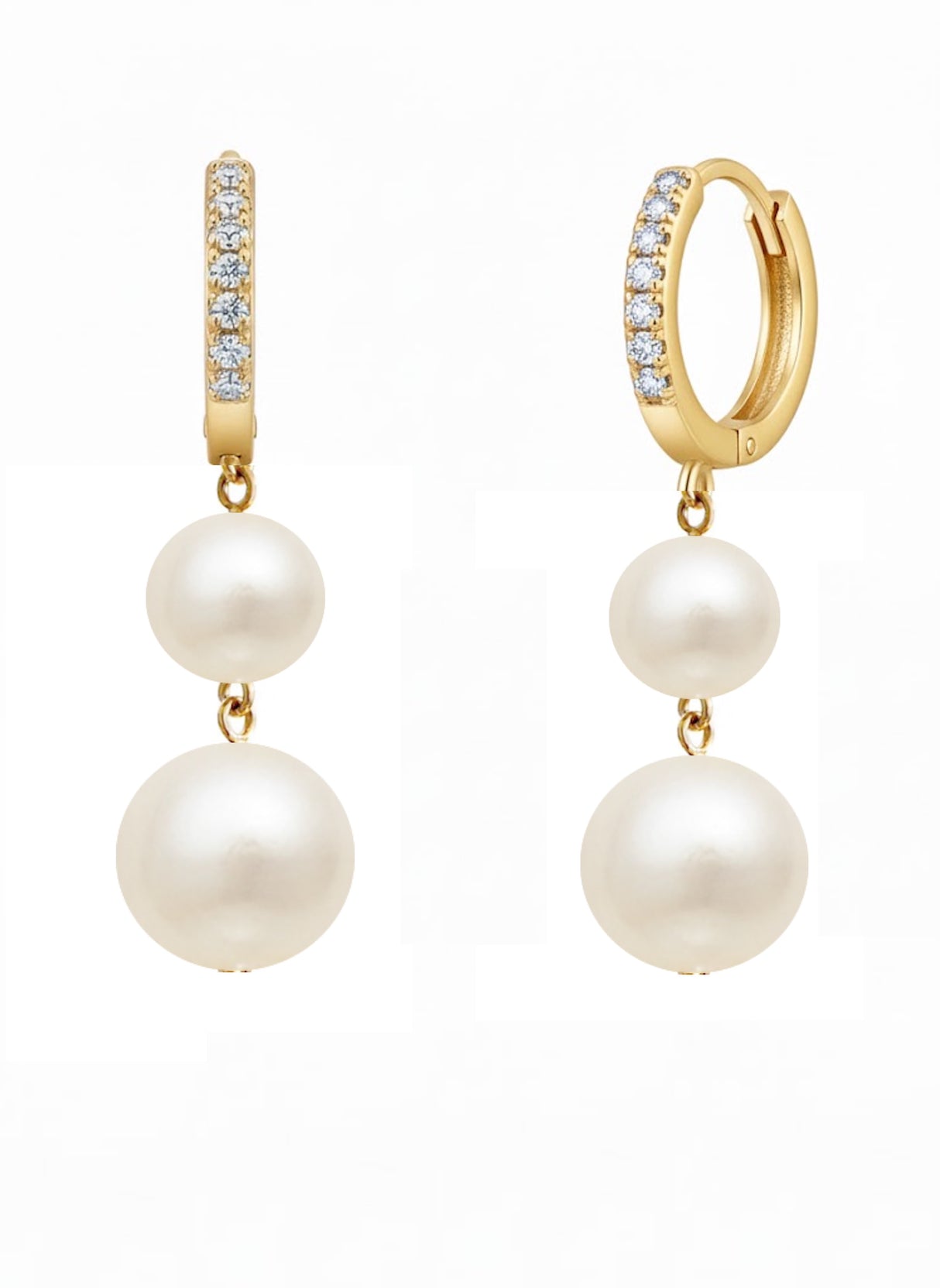 Liv Oliver 18K Gold Double Pearl Drop Earrings