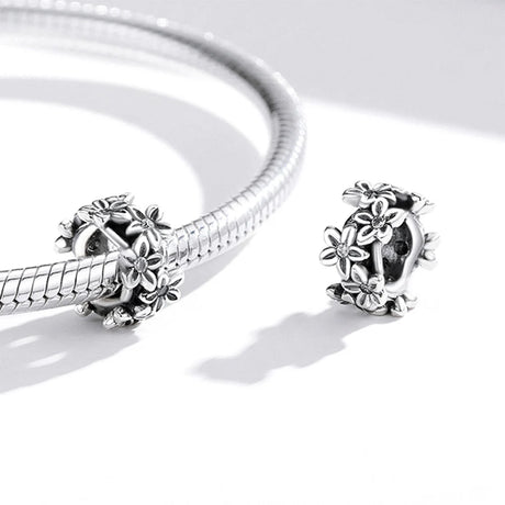 Solid 925 Sterling Silver Festive Floral Pandora Inspired Bead Charm