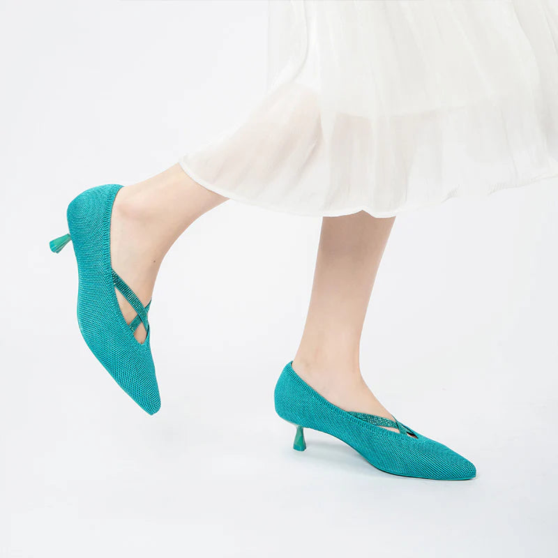 Countess Cross-Strap Kitten Heels - Teal