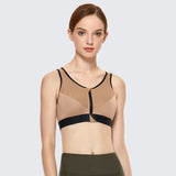 Full Length Zip Front Wireless Racerback Sports Bra - Nude