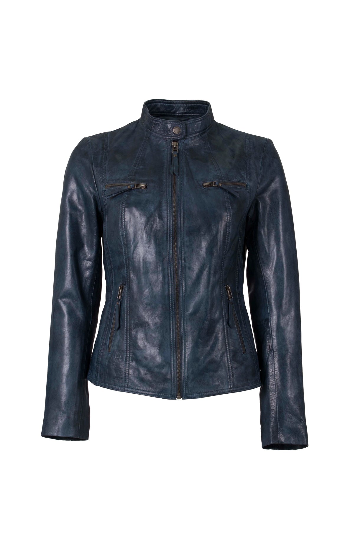 Womens Leather Biker Jacket in Green Petrol