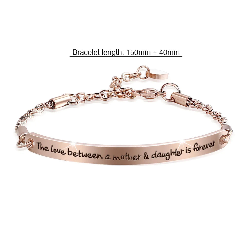 Bullion Gold Mother's Love Inscriptions Rose Gold Bar Bracelet