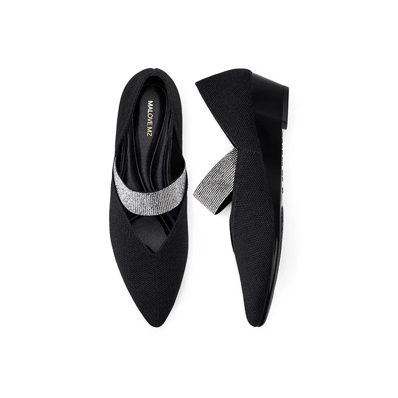 Princess Crystal Strap Mary Jane Wedges - Black