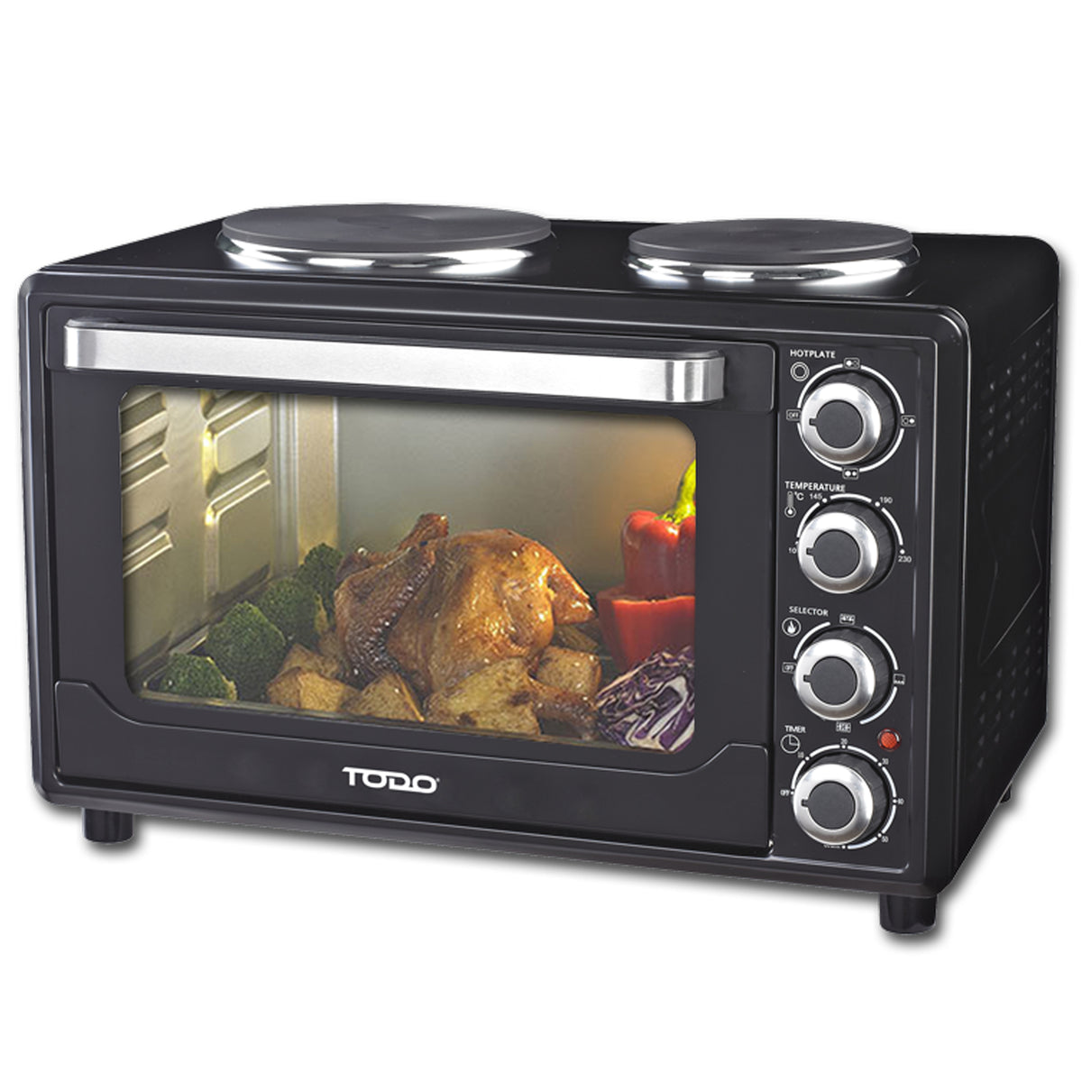 TODO 30L Benchtop Electric Oven Twin Hot Plates Rotisserie Two Hotplate 10A Amp