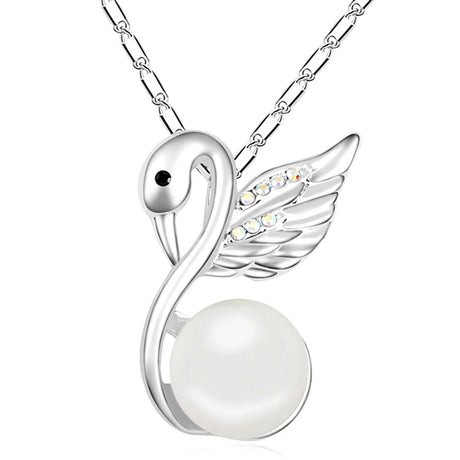 Boxed Snowwhite Swan Necklace and Earrings Set Embellished with SWAROVSKI® Crystals and Pearls