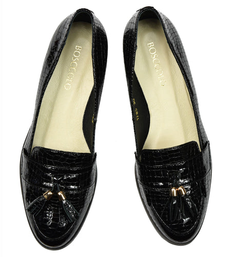 Bosccolo Womens Moccasin - Black Croco