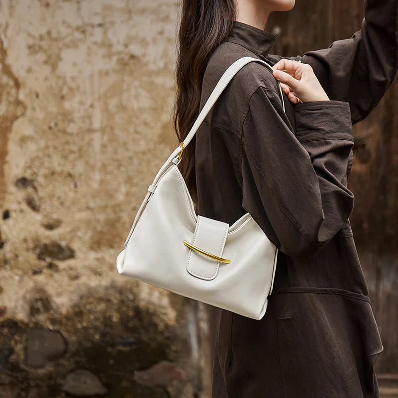 Nalandu Luxe Glossy Hobo Shoulder Bag - White