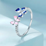 Solid 925 Sterling Silver Non-Identical Twin Butterfly Ring