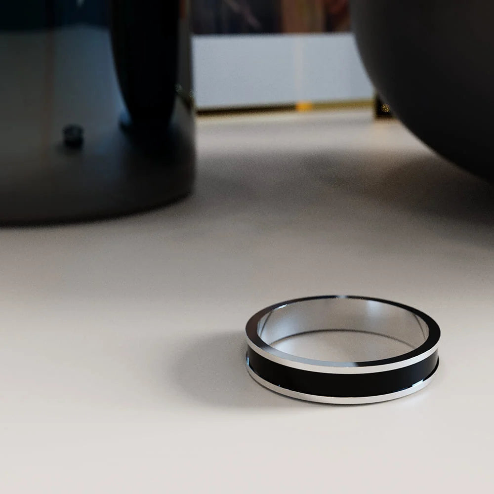 Bullion Gold Ceres Timeless Ring Black Enamel Ring in Silver