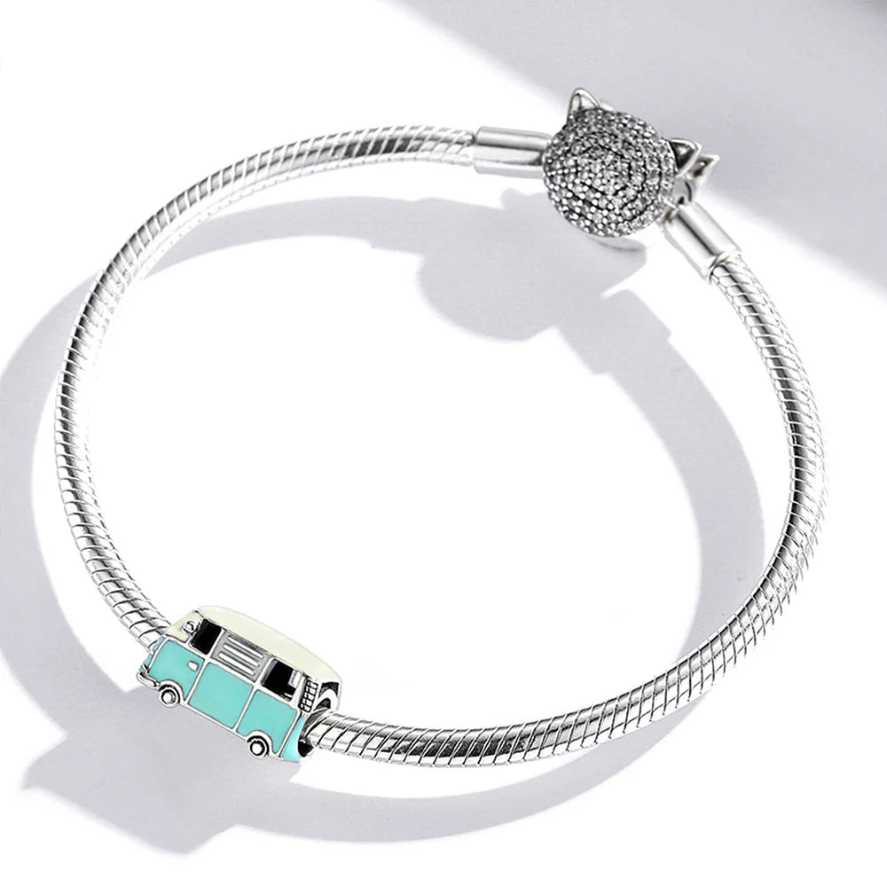 Solid 925 Sterling Silver Retro Minivan Pandora Inspired Bead Charm