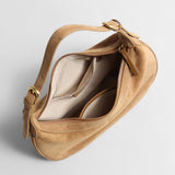 Suede Leather Crescent Hobo Bag - Camel