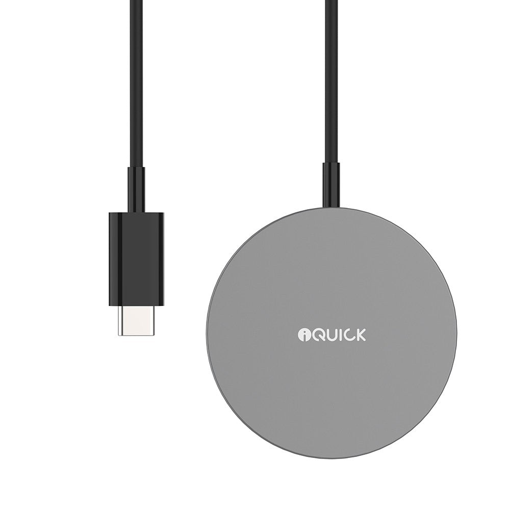 iQuick 15W Fast Charging Magnetic Wireless Aluminum Alloy Phone Charger Pad Charge - Black