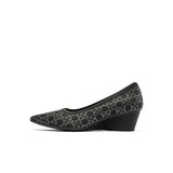Rhinestone Check Knit Pointed Toe Wedge Pumps - Black