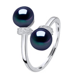 Ring Toi & Moi 2 Pearl Button Freshwater Pearl & Cubic Zirconia Black