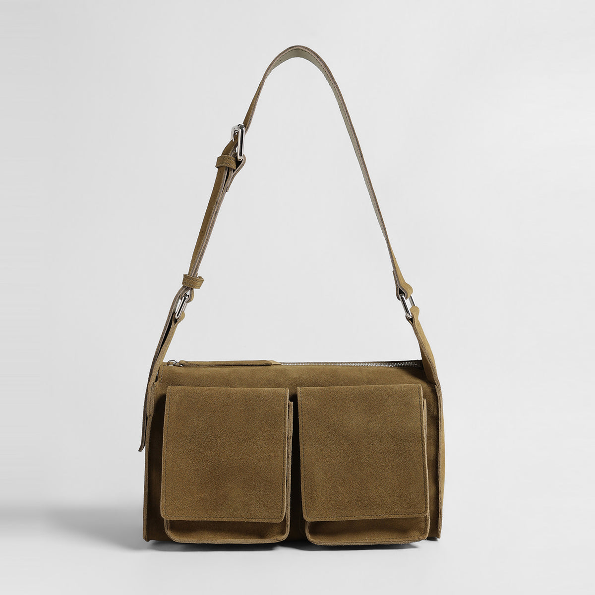 Vintage Suede Multi-Pocket Messenger Bag – Wide Strap Crossbody Bag