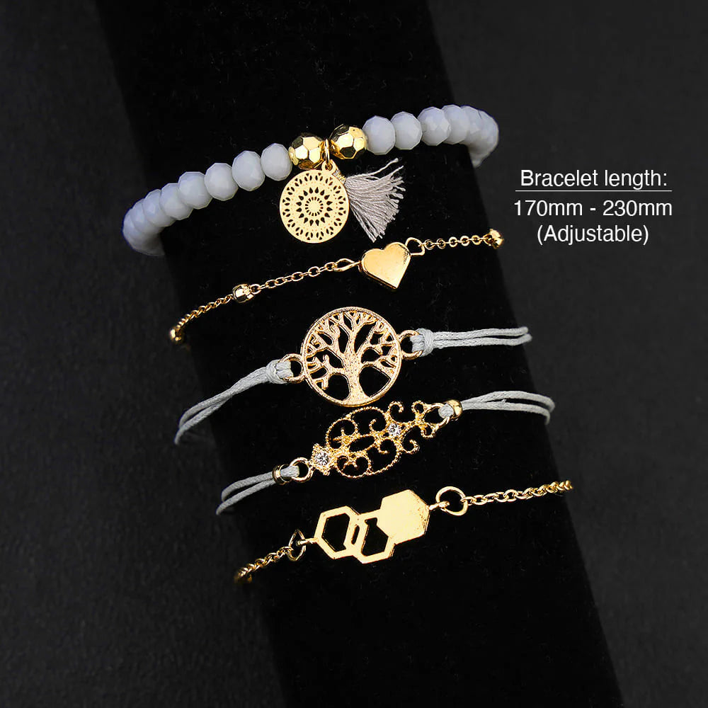 Bohemian 5-Piece Charm Bead Bracelet Set
