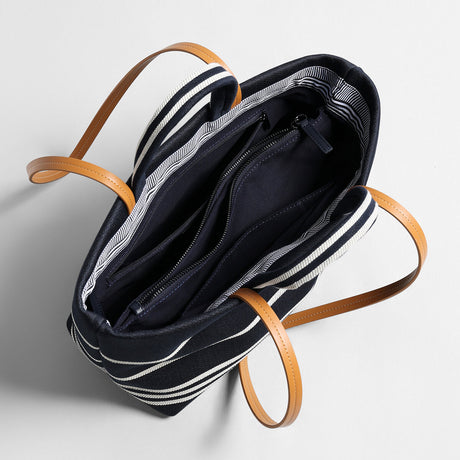 Nautical Striped Canvas Tote Bag - Navy