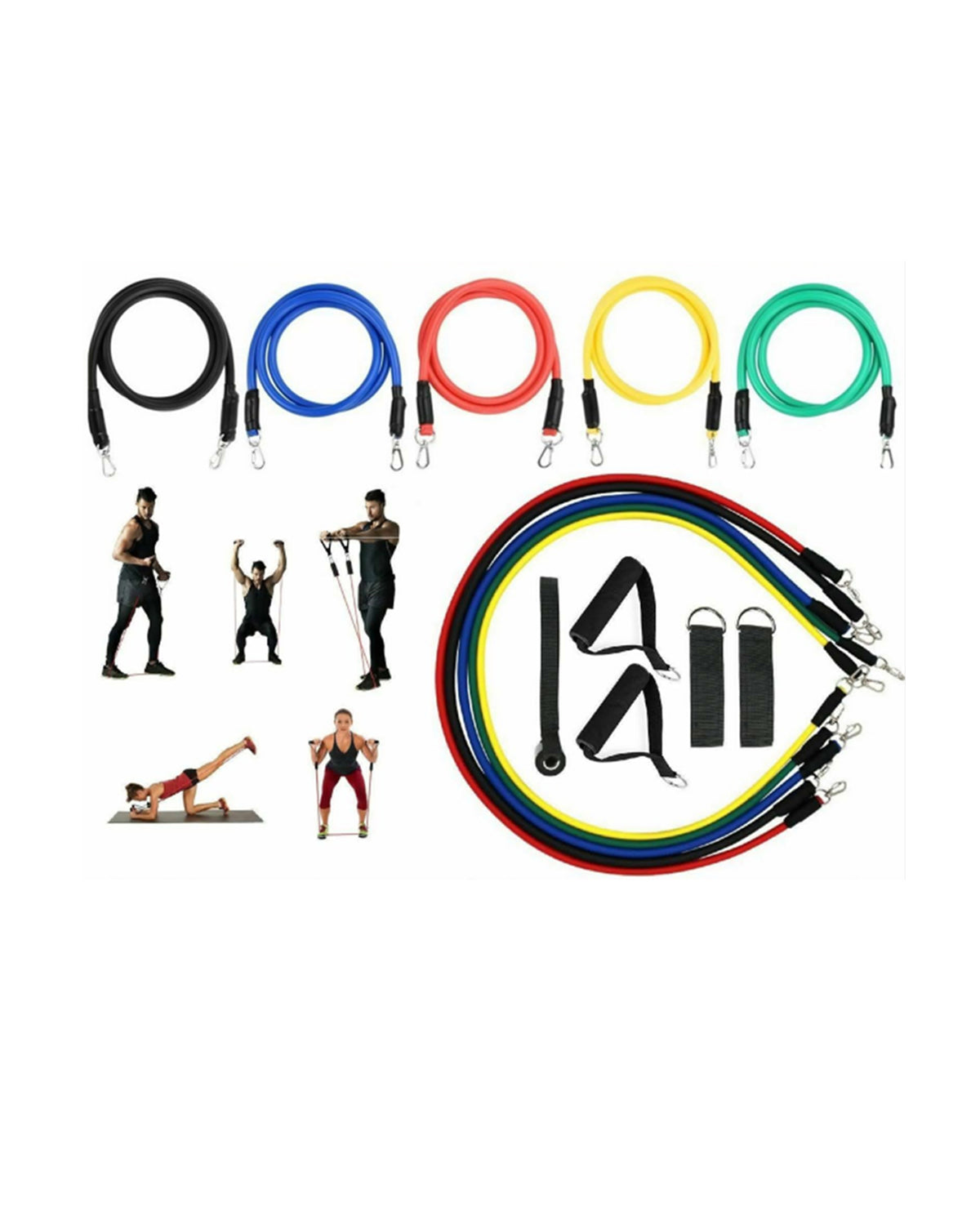 11 pc Resistance Band Set Muscle Training Belt Exercise Fitness Training Elastic