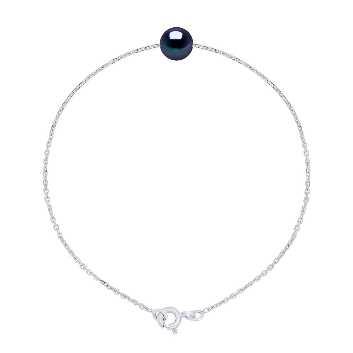 Bracelet Real Cultured Freshwater Pearl Round 7-8 mm - "Black Tahitian Style" - Longueur 18 cm