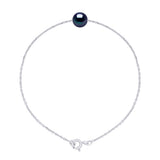 Bracelet Real Cultured Freshwater Pearl Round 7-8 mm - "Black Tahitian Style" - Longueur 18 cm