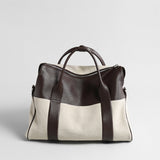Canvas & Leather Curved-Top Satchel - Ivory