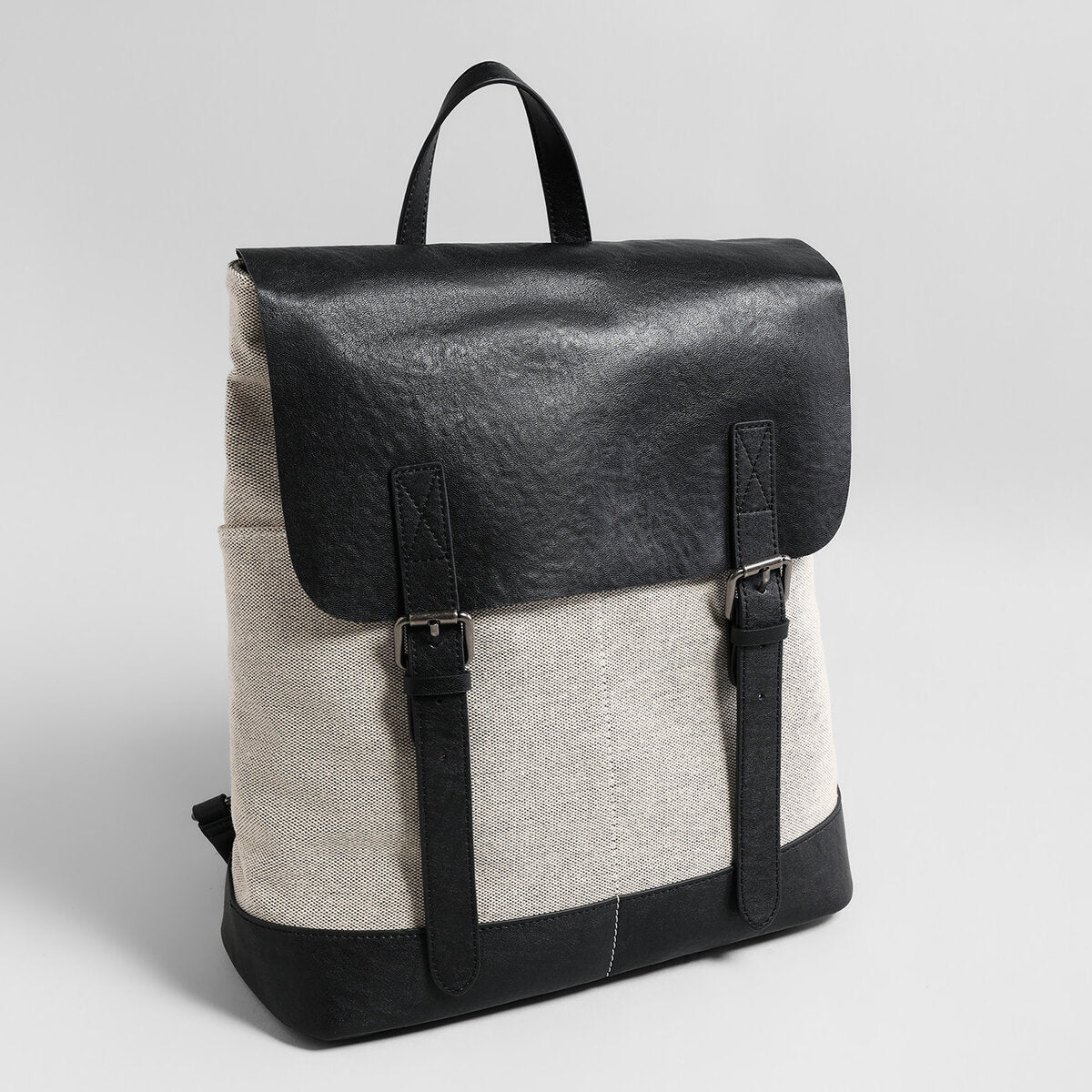 Canvas & Leather Flap Backpack - Ivory