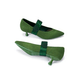 Belle Detachable Strap Mary Jane Heels - Green