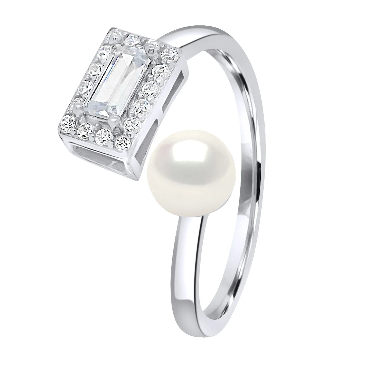 Ring Halo Button Freshwater Pearl & Cubic Zirconia White