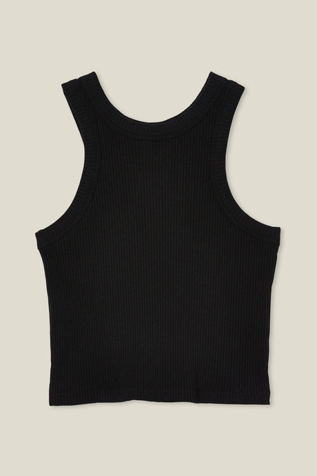 Cotton On Kids Girls Fitted Essential Tank - Black Rib