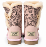 Australian Leather Ugg 1Button Floral Short - Pink - AU4