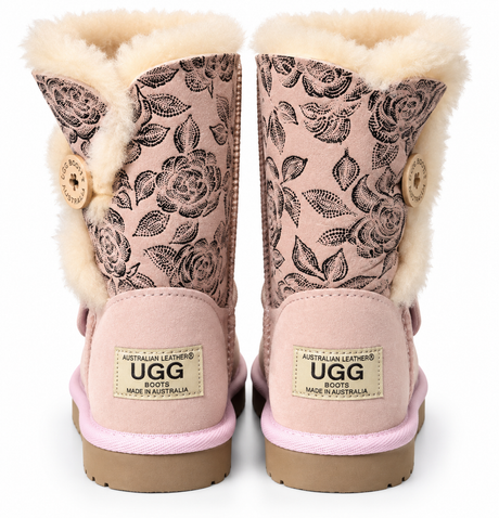 Australian Leather Ugg 1Button Floral Short - Pink - AU4