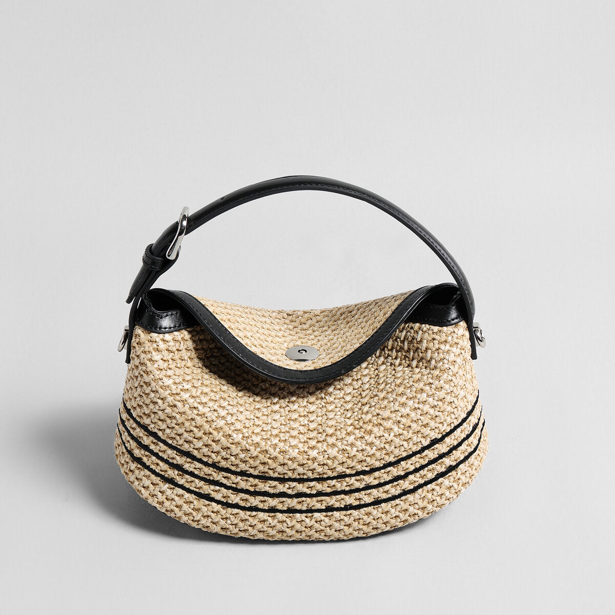Striped Woven Straw Hobo Bag - Natural