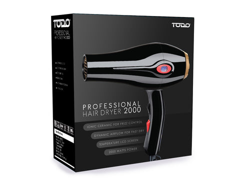 TODO 2000W Ionic Ceramic Anti Frizz Hair Dryer Digital Temperature Lcd Blue