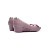Shallow Wedge Pearl Bow Work Shoes - Mauve