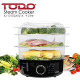TODO 9L Steam Cooker Steamer 3 Tray 800W Power Dial Timer Healthy Stackable
