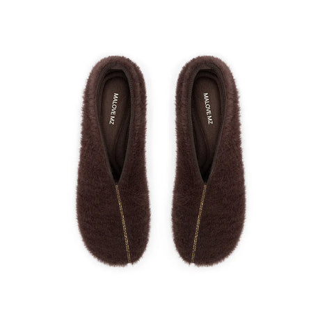 Fuzzy Round Toe Block Heel Pumps - Chocolate