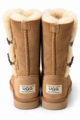 Australian Leather Ugg Swarovski Elements 2button - Chestnut - AU5
