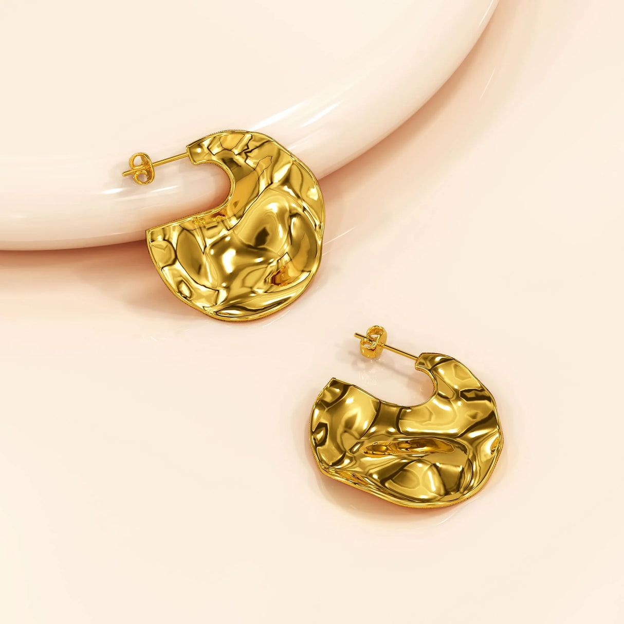 Bullion Gold Textured Flat Earrings in Gold