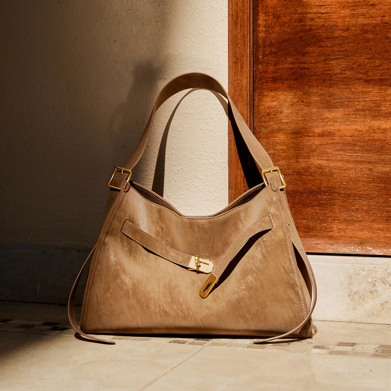 Nalandu Luxe Slouch Lock Shoulder Bag - Camel