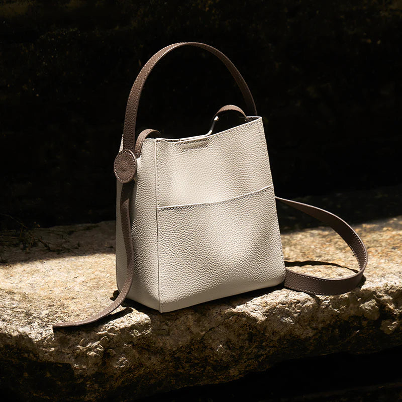 Nalandu Pebbled Leather Bucket Bag - Ivory