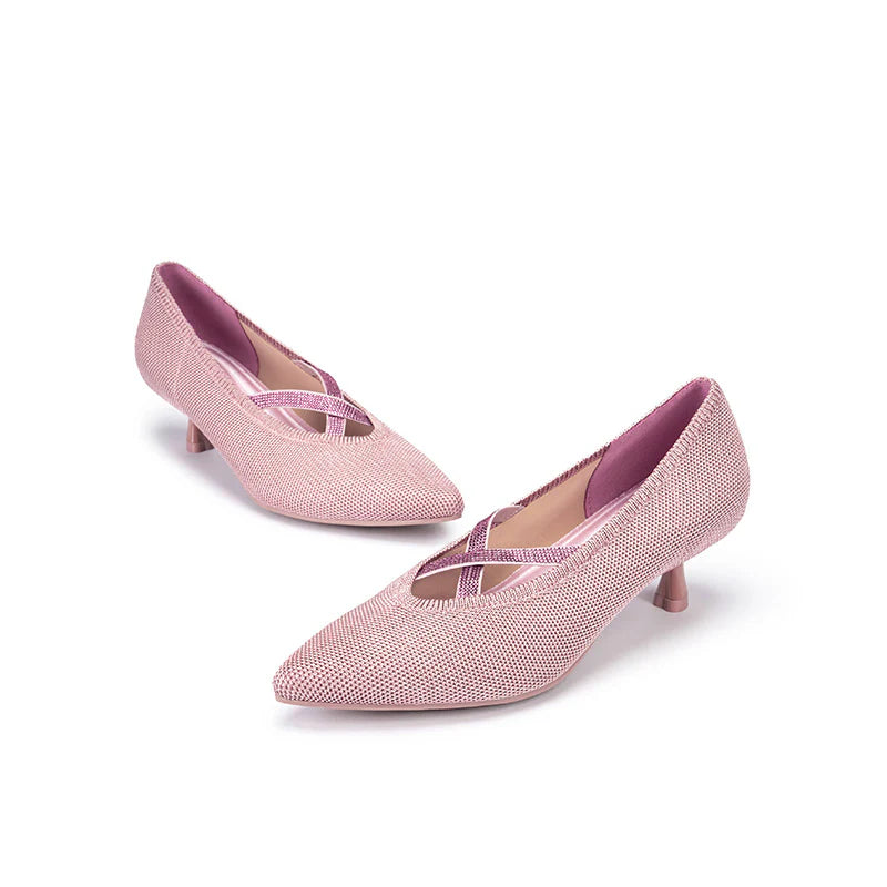 Countess Cross-Strap Kitten Heels - Pink
