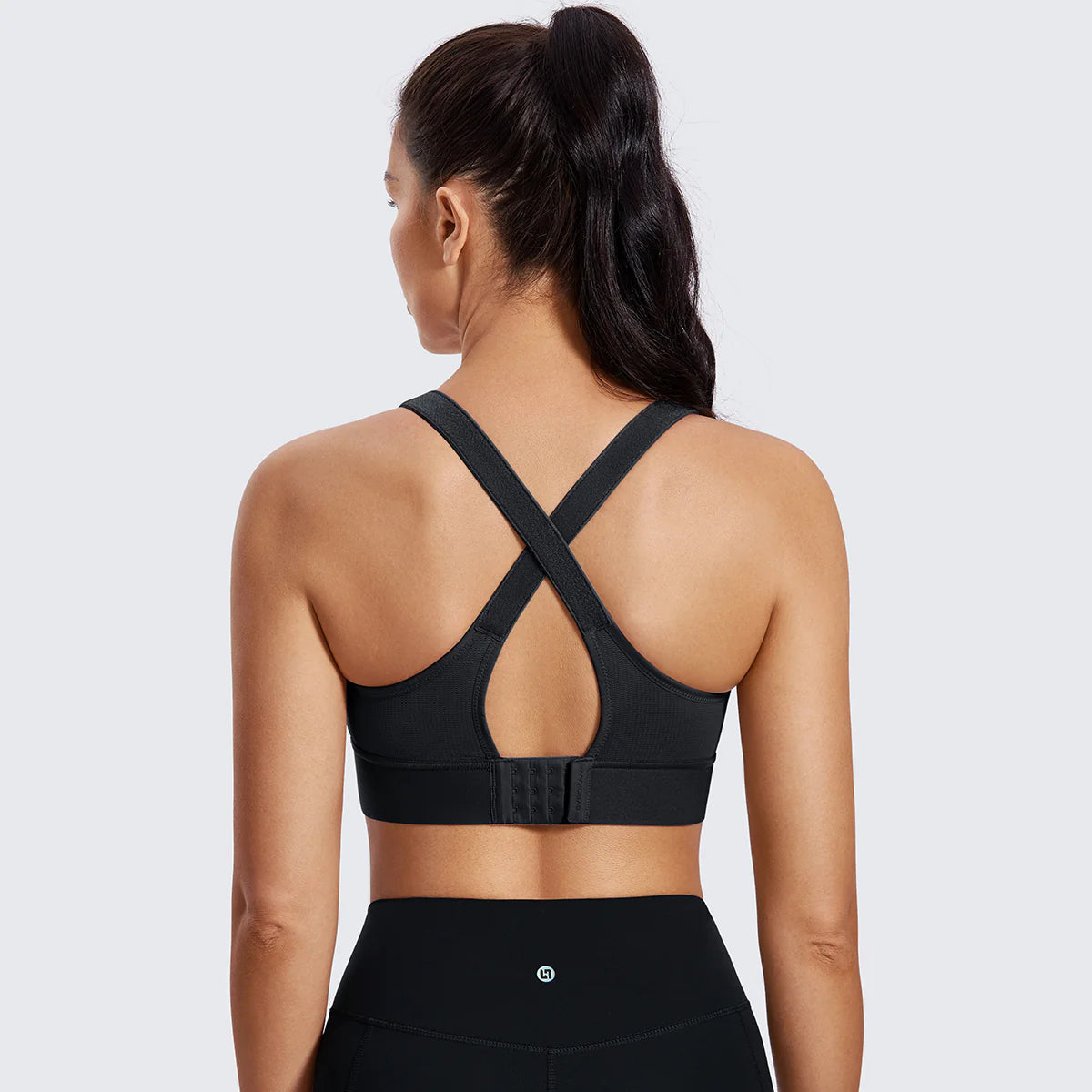 Zip Front Large Padded High Impact Sports Bra - Black