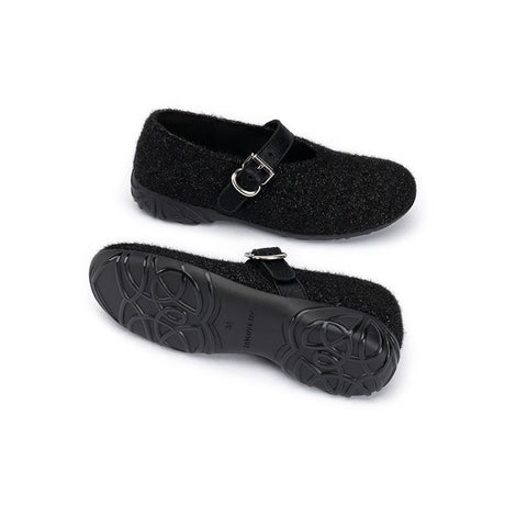 Fuzzy Mary Jane Flats - Black