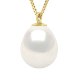 Necklace Real Cultured Freshwater Pearl Pear 9-10 mm - "Natural Pearl White" - Length Chain 42 cm