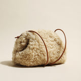 Cream Lambswool Dumpling Shoulder Bag - Cream