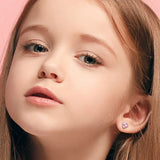 Solid 925 Sterling Silver Heart Bezel Studs Pink
