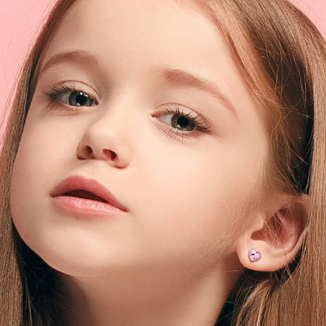 Solid 925 Sterling Silver Heart Bezel Studs Pink