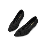 Heart Mesh Knit Pointed Toe Wedge Pumps - Black