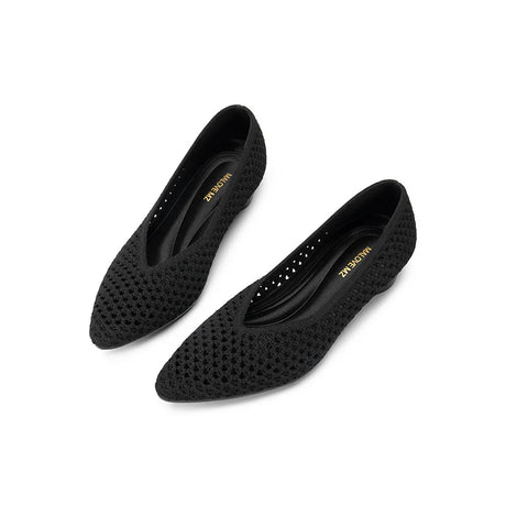 Heart Mesh Knit Pointed Toe Wedge Pumps - Black